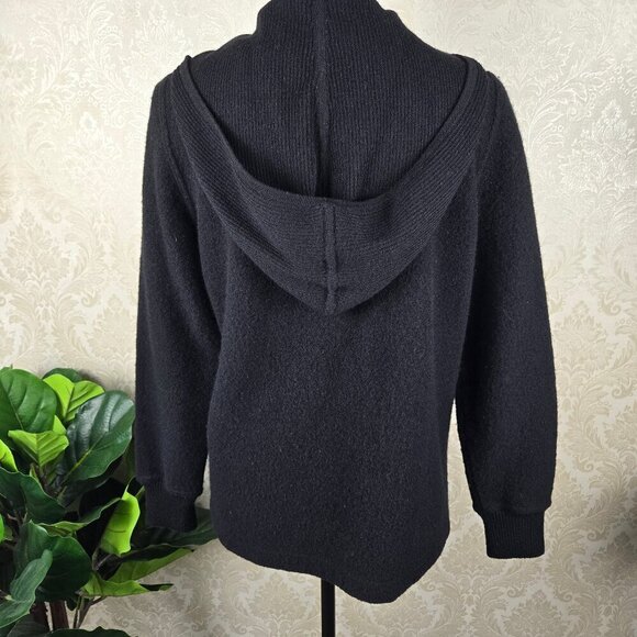 Real Clothes Size Medium 100% Wool Black Zip Front Jacket with Attached Hood - Picture 7 of 12